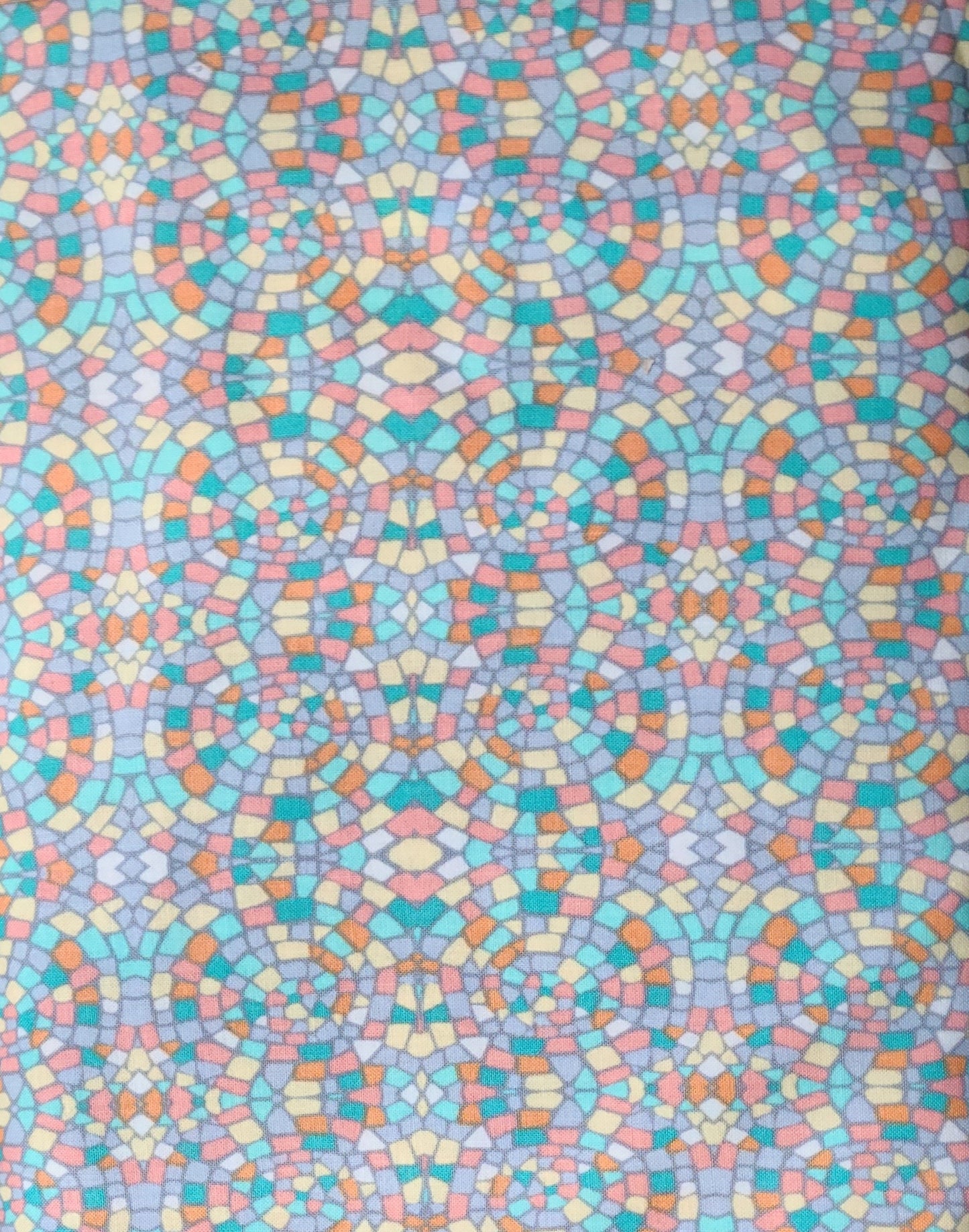 Turquoise and Gray Geometric Cotton Fabric