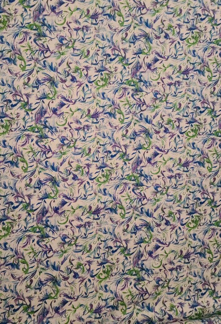Blue, Purple and Green Wisp Quilting Cotton Fabric