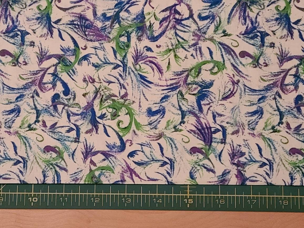 Blue, Purple and Green Wisp Quilting Cotton Fabric