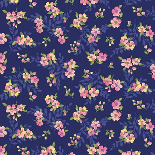 Pink and Blue Floral Quilt Cotton Fabric.