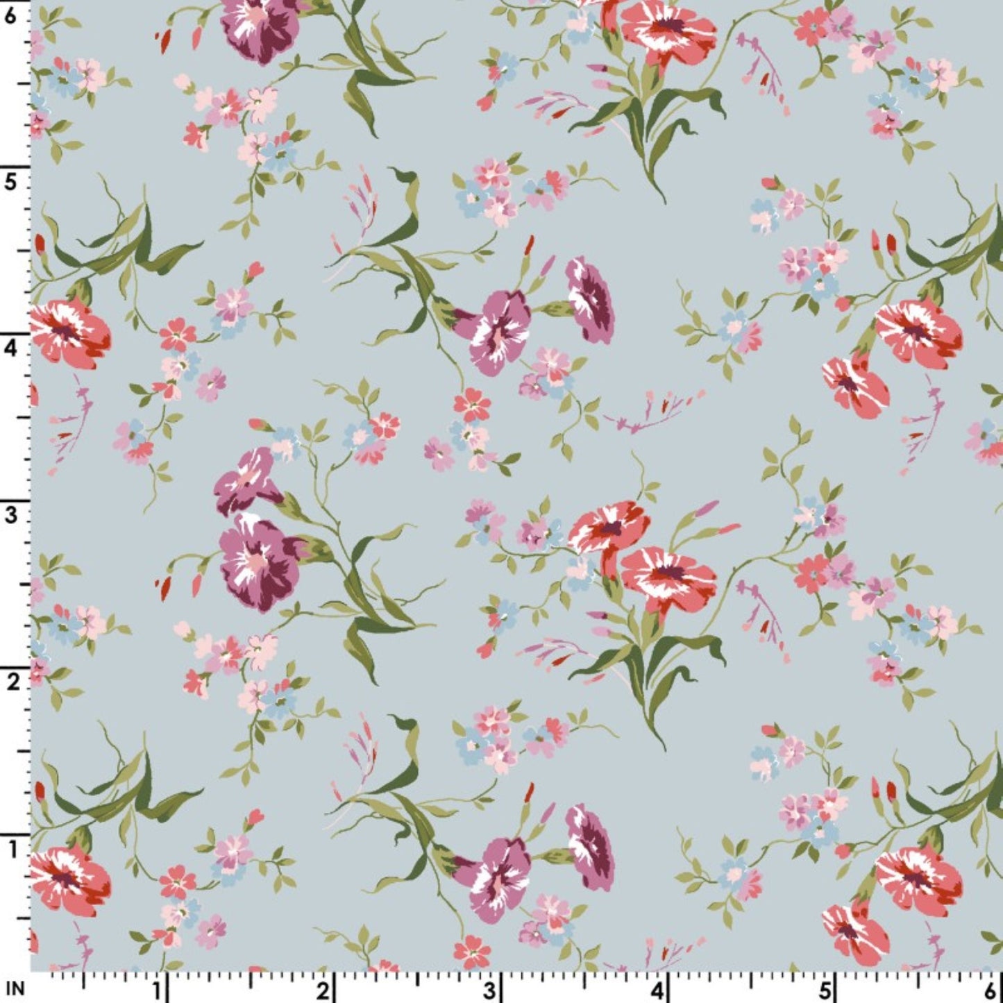 Adelaide Morning Glory Floral Quilt Cotton on Blue Background