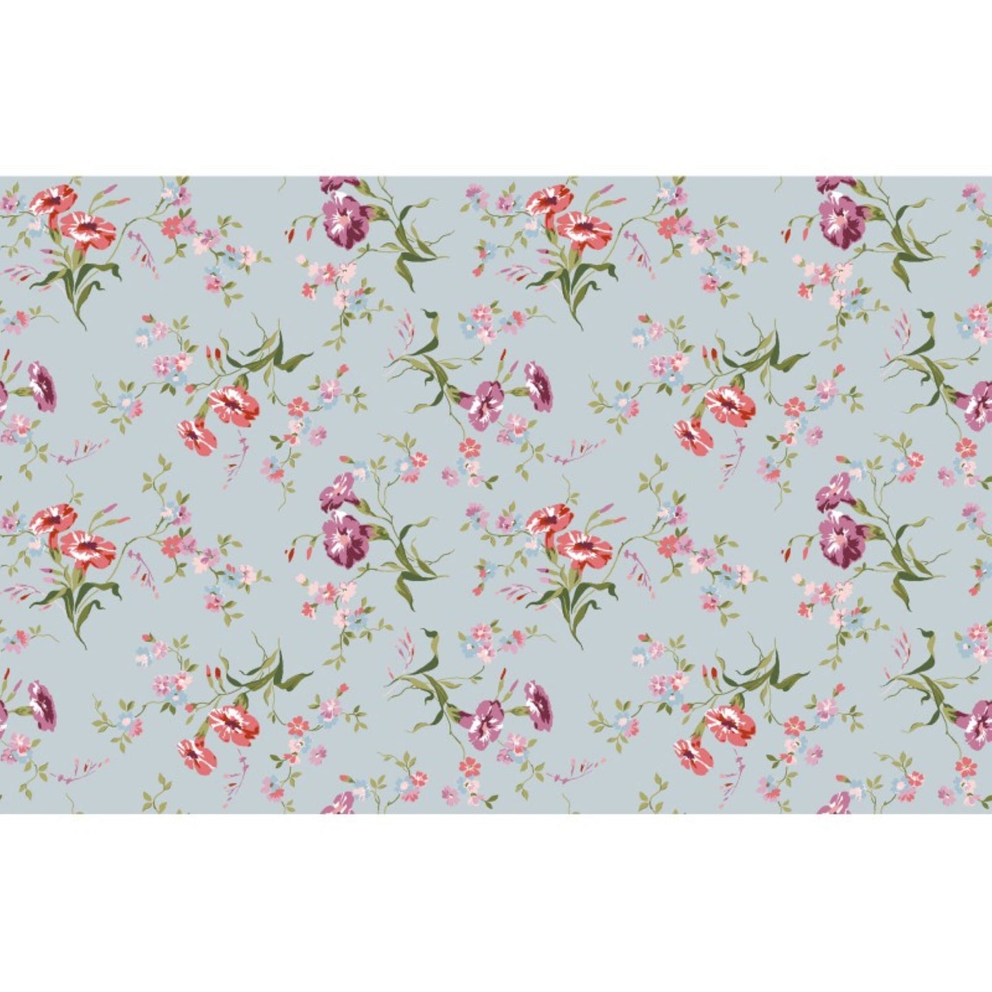 Adelaide Morning Glory Floral Quilt Cotton on Blue Background