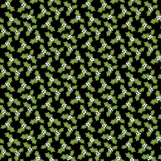 Snow Place Like Home Flannel - Green Holly & White Berries on Black
