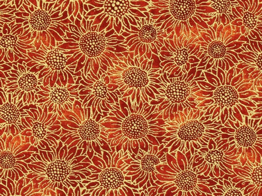 Golden Harvest Metallic Burnt Sienna Sunflower Fabric