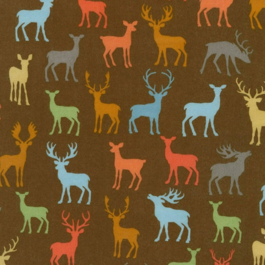 Multicolor Deer Silhouettes on Brown Flannel – Cozy Outdoors by Robert Kaufman