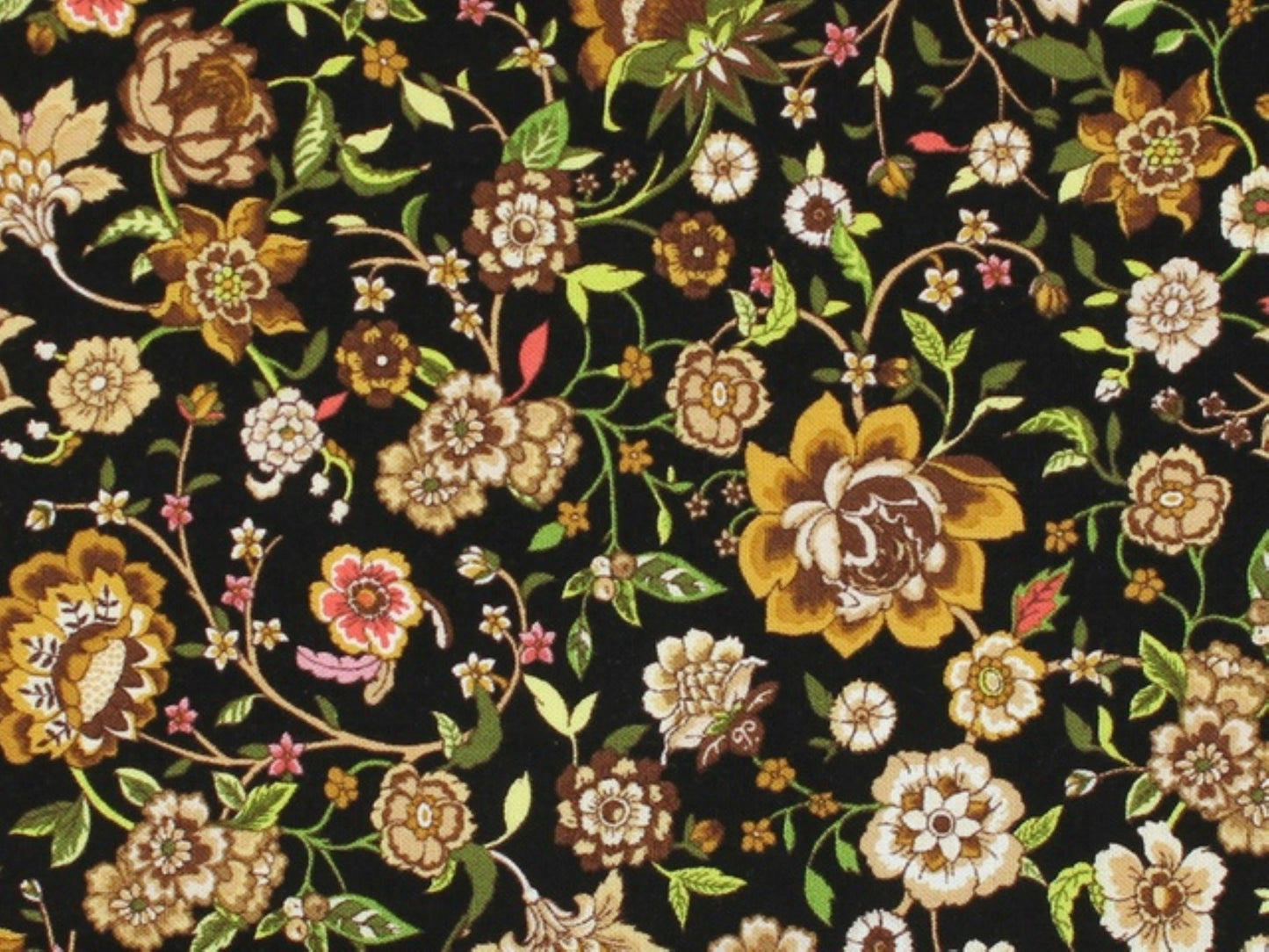 Sew de Vine Tan on Black floral quilt cotton