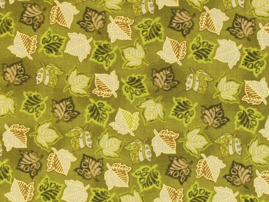Golden Harvest Olive Leaves Metallic Cotton Fabric