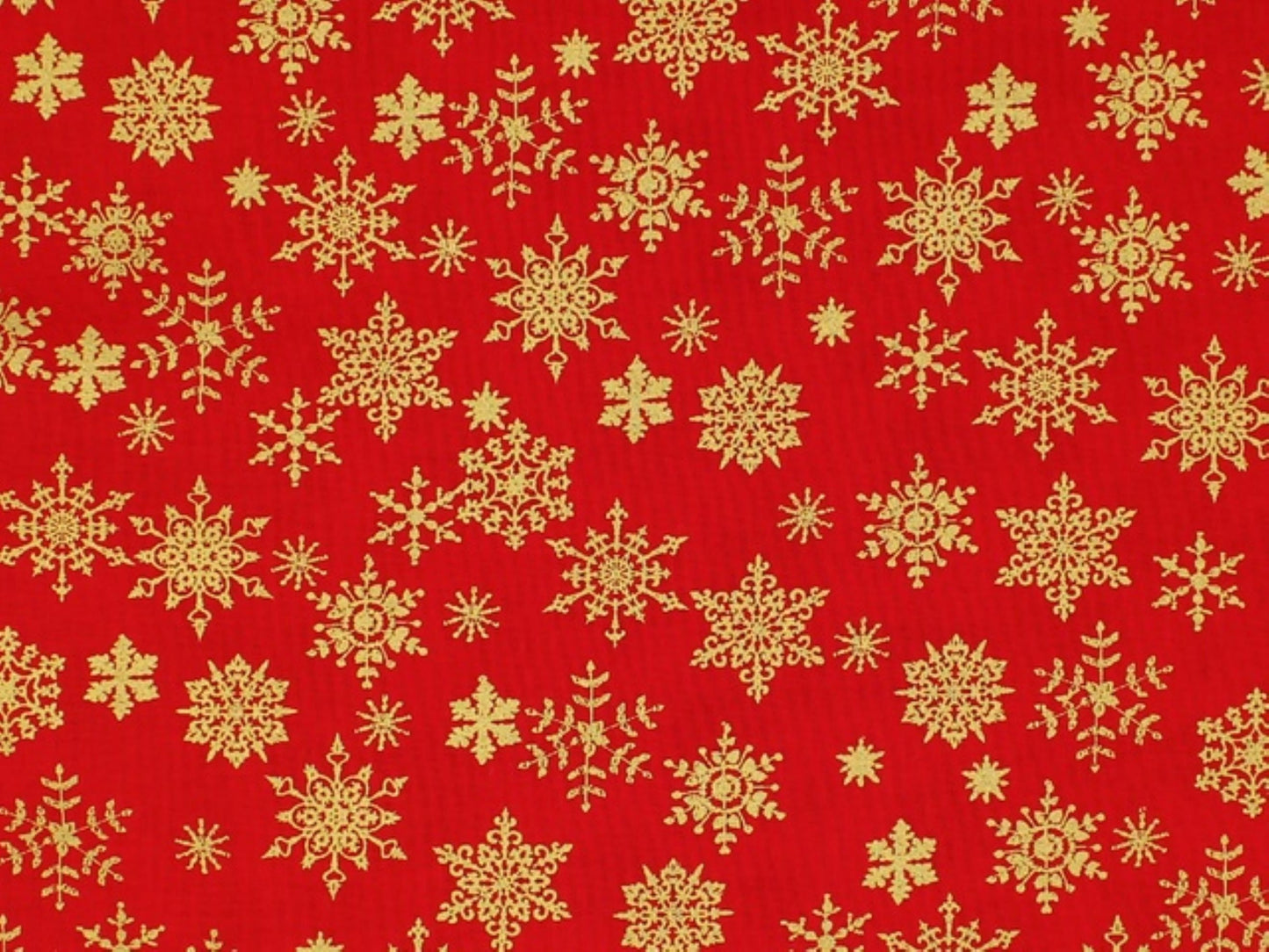 Red Merry Christmas Metallic Gold Snowflake Cotton Quilt Fabric