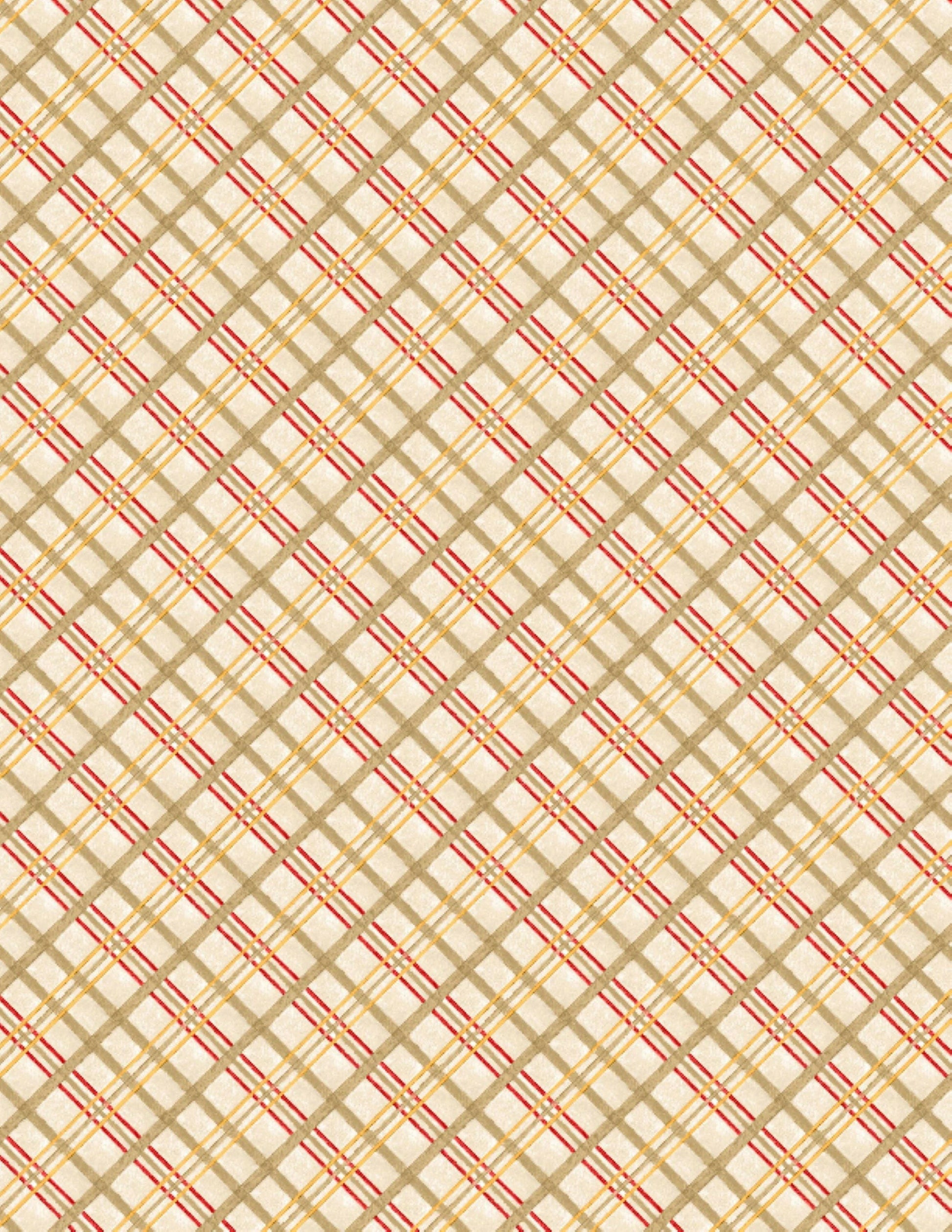 Garden Gate Roosters Diagonal Plaid Cotton Fabric.
