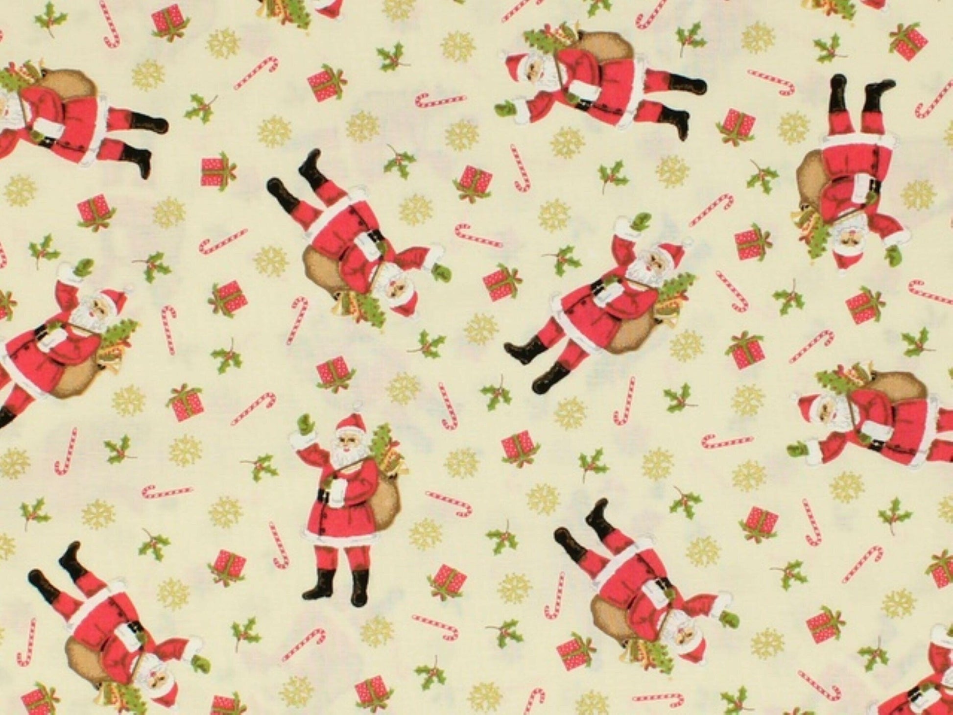 Merry Christmas Metallic Santa Cotton Fabric.