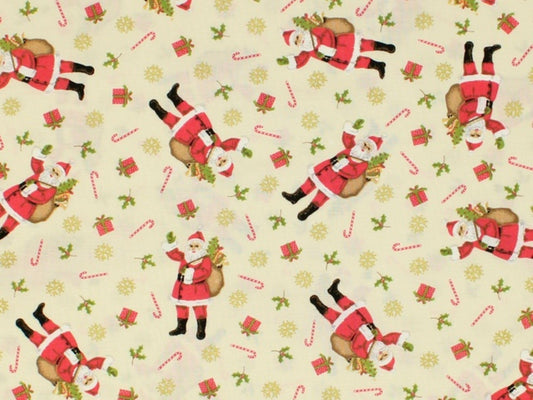 Merry Christmas Metallic Santa Cotton Fabric.