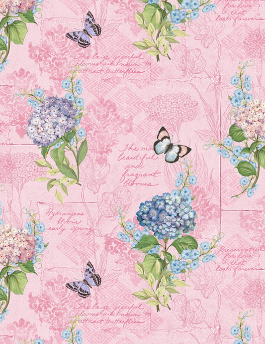 Hydrangea Mist Monograph Pink Cotton Fabric