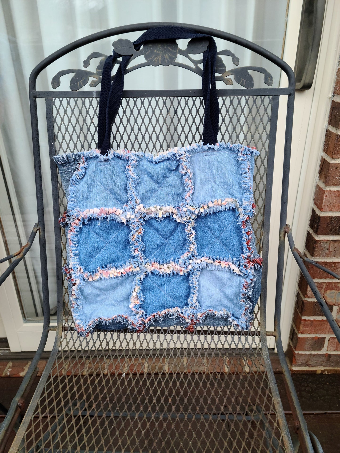 Denim Rag Quilt Open Tote Purse