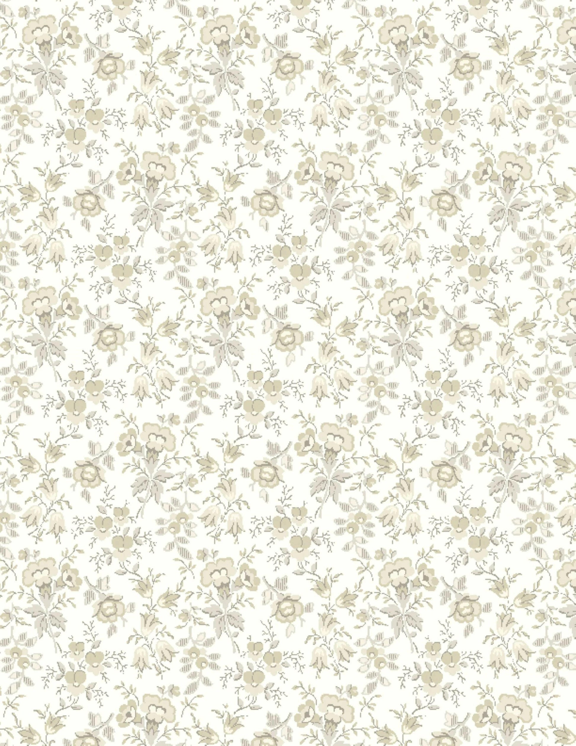Blushing Blooms Taupe Floral Tonal Cotton Quilt Fabric.
