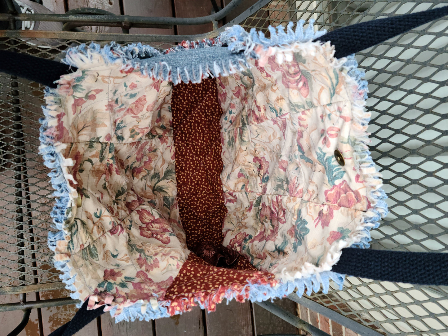 Denim Rag Quilt Open Tote Purse