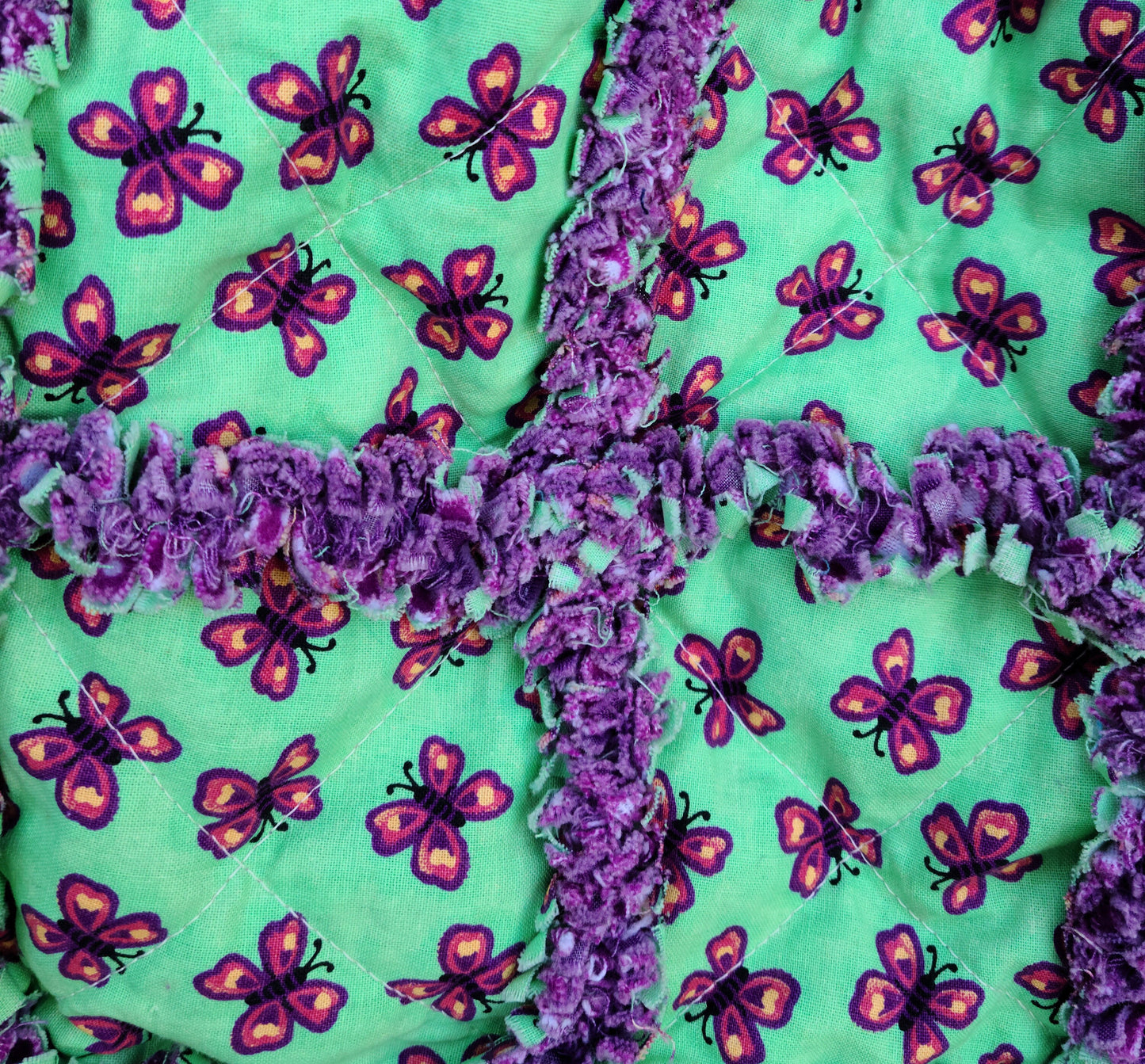Butterfly Green and Purple Rag Quilt Purse