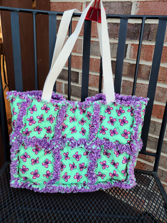 Butterfly Green and Purple Rag Quilt Purse