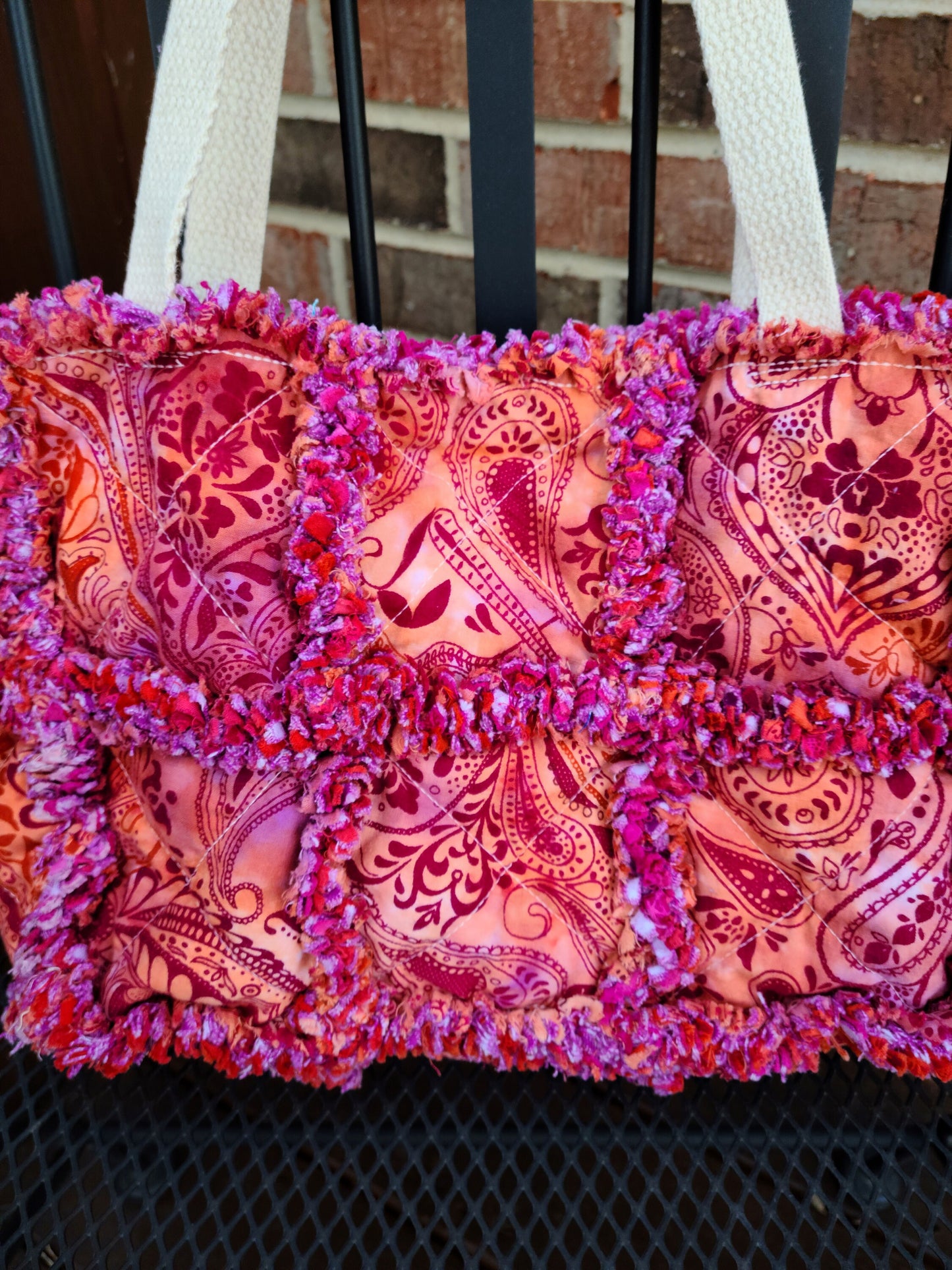 Magenta and Orange Rag Quilt Purse