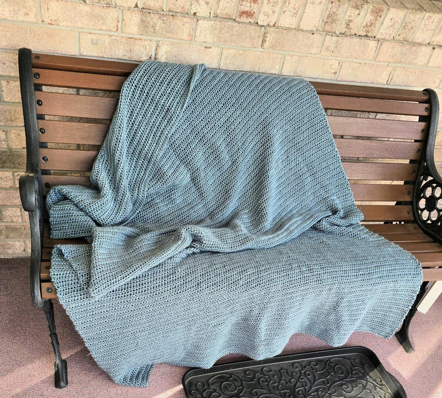 Dusty Teal Hand-Crocheted Blanket: Soft Yarn Bee Throw (64x40)