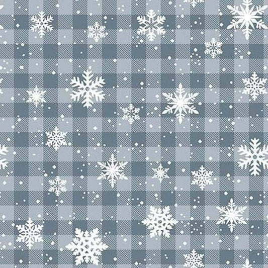 Michael Miller Oh Deer Country Snowflakes Gray Plaid 100% Cotton Fabric