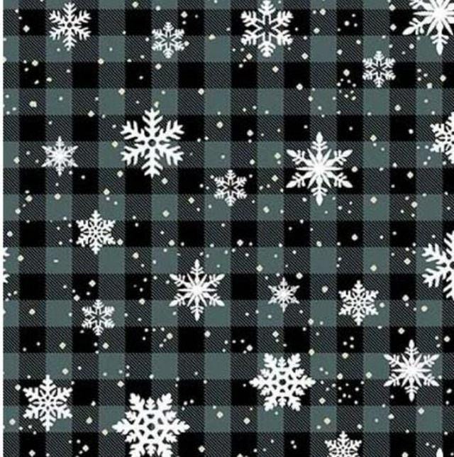 Michael Miller Oh Deer Country Snowflakes Black Plaid 100% Cotton Fabric