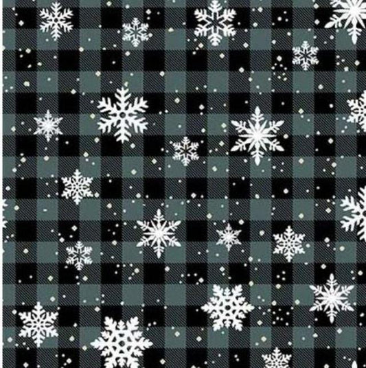 Michael Miller Oh Deer Country Snowflakes Black Plaid 100% Cotton Fabric