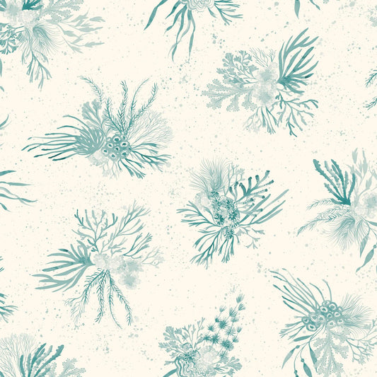 Seascape Aqua Color Coral Clusters Watercolor Ocean-Inspired Fabric by Maywood Studios