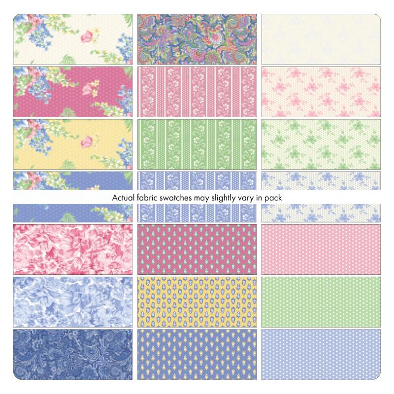 April's Garden 10" Pre-Cut Fabric Squares  Vintage Florals in Blue, Pink, Green & Cream