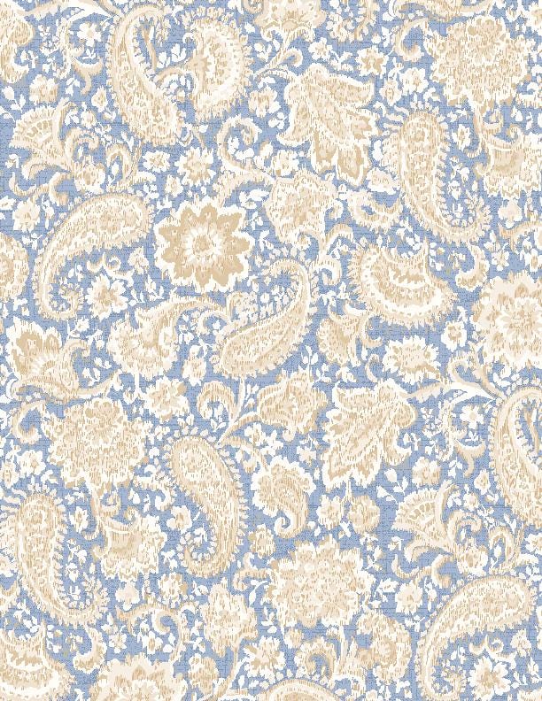 Radiance Collection  Cream & Light Denim Floral Paisley by Kaye England for Wilmington Prints