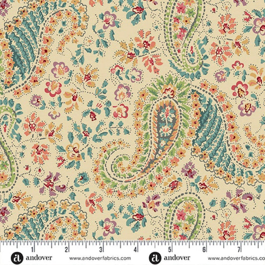 Buttercream Boho Soul Paisley  Rambling Rose Collection by Andover Prints | 100% Cotton Fabric