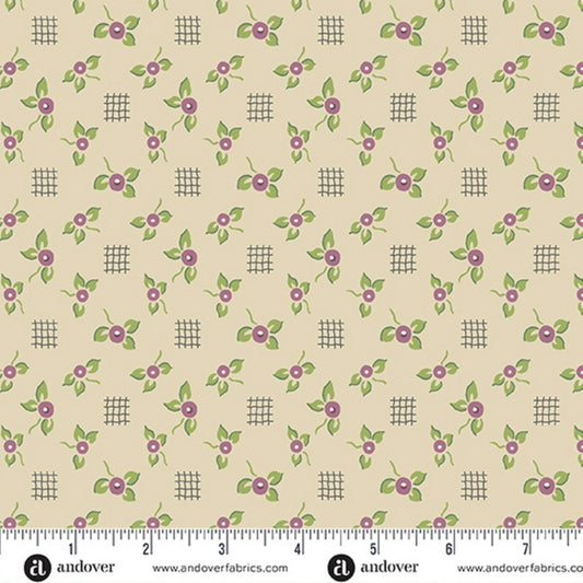 Fruity  Rambling Rose Collection by Andover Prints | Plum Fruit on Cream Vintage Cotton Fabric