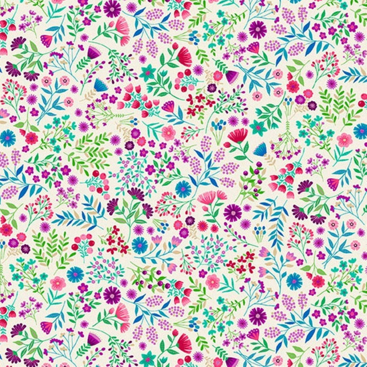 Jaipur Collection  Vivid Floral Fabric by Andover Prints | Multicolor on Cream Cotton