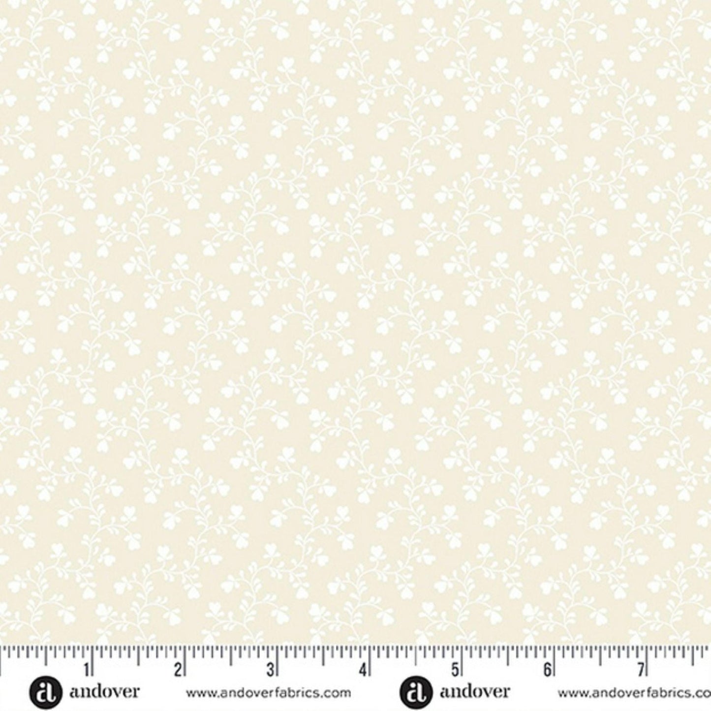 Plain and Simple  Tonal White Floral Vine Fabric on Almond by Andover Prints | 100% Cotton