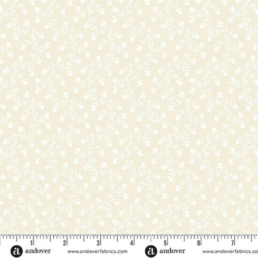 Plain and Simple  Tonal White Floral Vine Fabric on Almond by Andover Prints | 100% Cotton