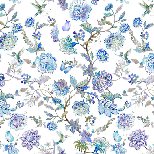 Daydreams Collection by In The Beginning Fabrics | Periwinkle Floral & Hummingbird Cotton Fabric
