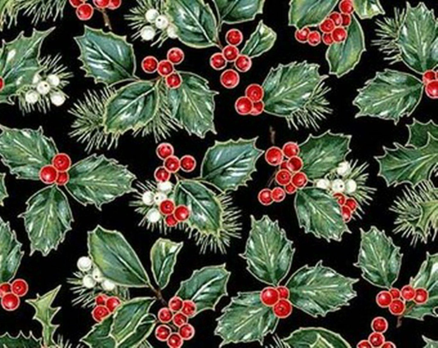 Tis the Season by Michael Miller Fabrics  Christmas Holly Fabric with Metallic Accents