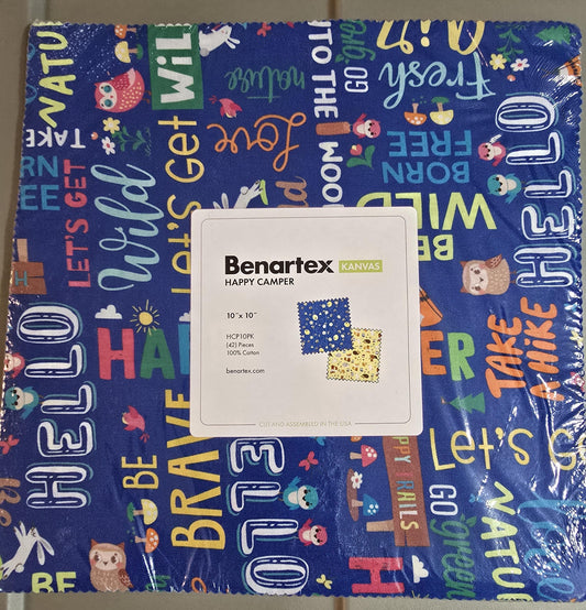 Happy Camper by Kanvas for Benartex Fabrics-42 precut cotton 10 inch squares