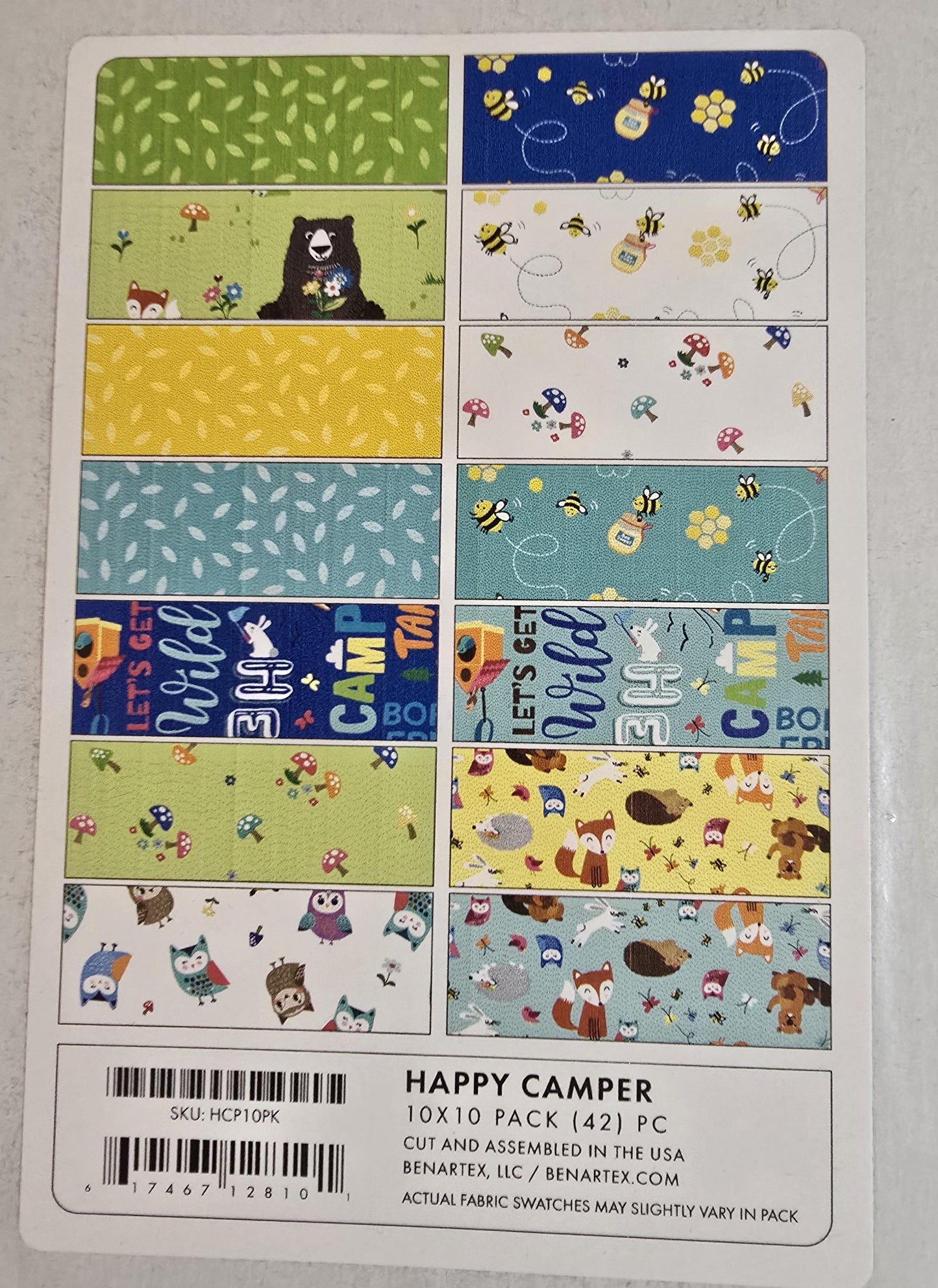 Happy Camper by Kanvas for Benartex Fabrics-42 precut cotton 10 inch squares