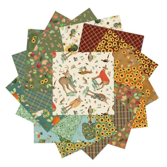 Enchanted Forest Fabric Squares: Andi Metz Animal Floral Prints, 10" Precuts (42 pcs)
