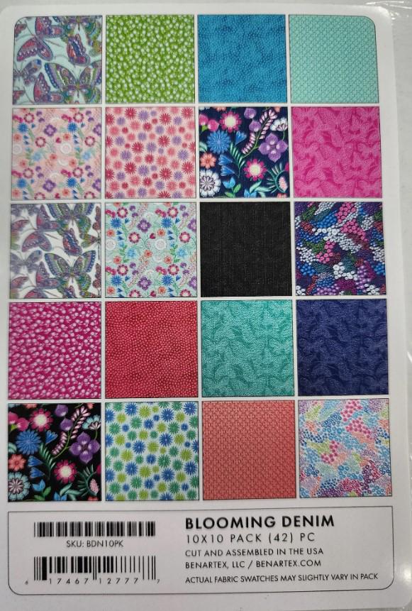 Blooming Denim by Cherry Guidry 10 inch precut fabric by Benartex