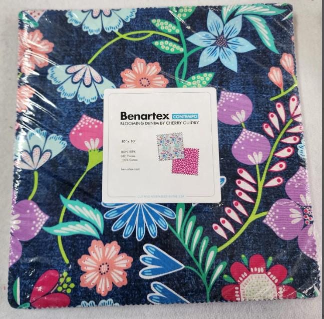 Blooming Denim by Cherry Guidry 10 inch precut fabric by Benartex