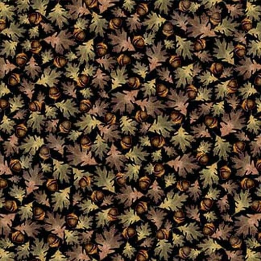 Woodland Leaves & Acorns Fabric by Michael Miller  Chocolate Brown Nature-Themed Cotton with Acorns Leaves