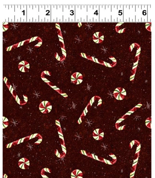 Gingerbread Christmas Fabric by Clothworks  Holiday Quilting Cotton with Candy Canes