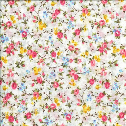 Romantic Roses Embroidered Eyelet Cotton Fabric  Benartex | Rose Vines Pink/Multi