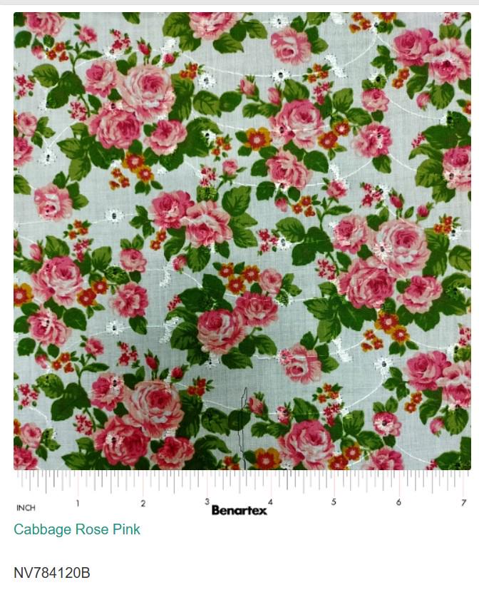 Romantic Roses Embroidered Eyelet Cotton Fabric  Benartex | Cabbage Rose Pink