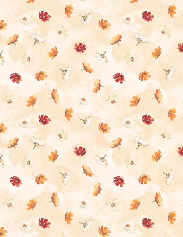 Harvest Blooms Autumn Floral Quilt Fabric - Flowers Toss Cream  Wilmington Prints