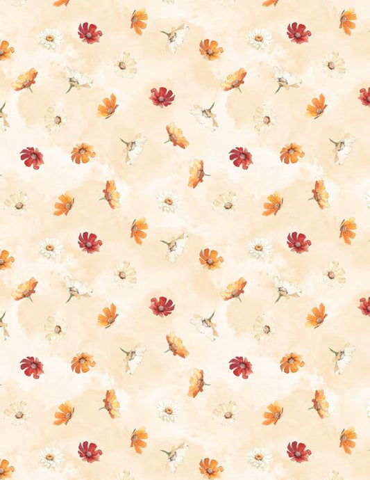 Harvest Blooms Autumn Floral Quilt Fabric - Flowers Toss Cream  Wilmington Prints