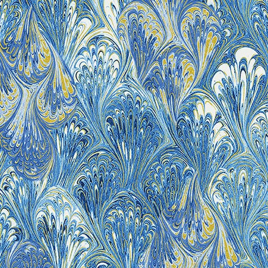 Azure Blue Marble Cotton Fabric - Benartex Venetian Print - Quilting & Sewing