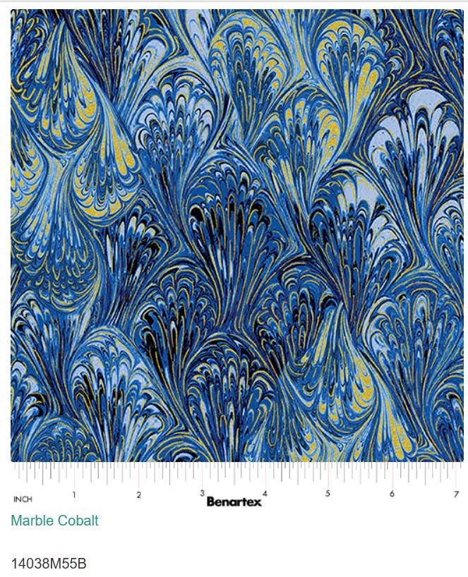 Cobalt Marble Cotton Fabric: Benartex Venetian Print, 44" Wide