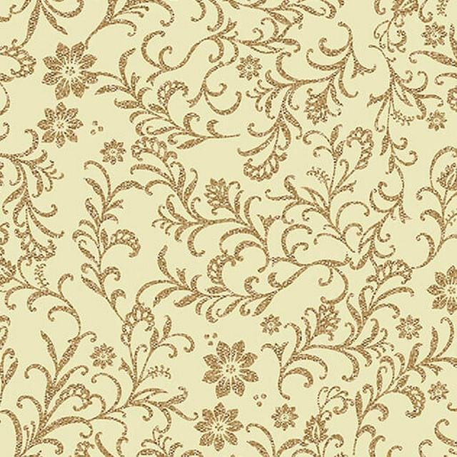 Holiday Tidings Holiday Vines Fabric  Benartex | Metallic Gold on Cream Cotton